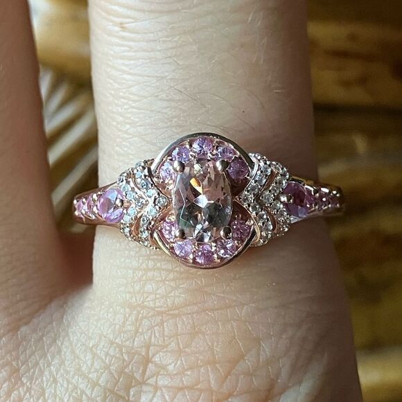 Natural Morganite Pink Sapphire Sterling Silver Ring Size 10 - Picture 1 of 9